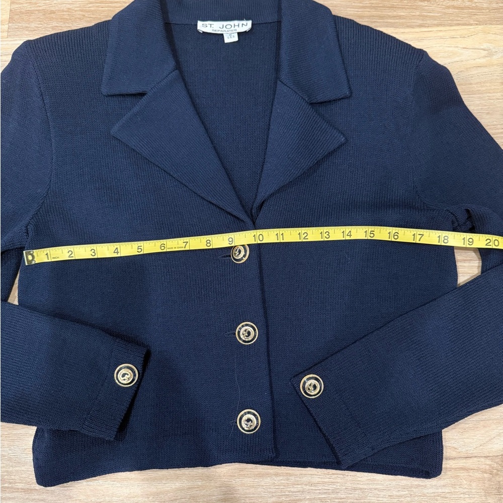 St. John Separates Navy Santana Knit Jacket Gold Logo Buttons Size L - Picture 9 of 12